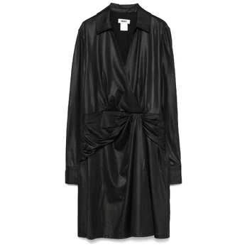 Midi suknelė moterims, Juoda, L/s collared v-neck