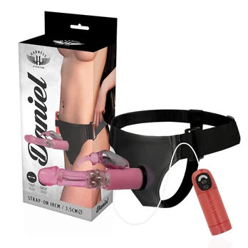Sekso diržas - dildo HARNESS ATTRACTION DANIEL VIBRATING - ROTATION 18 x 3,5 cm