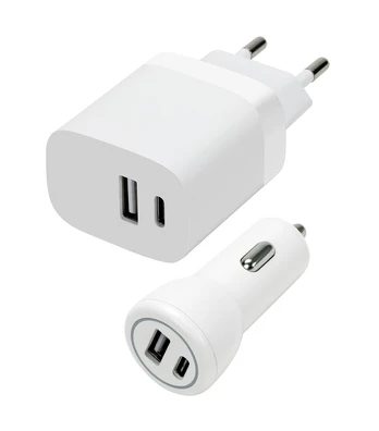 Speedlink - Wall &amp; Car Charger Set USB-A &amp; USB-C 15W, white