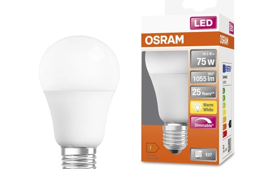 Lemputė Osram LED, A60, šiltai balta, E27, 10.5 W, 1055 lm