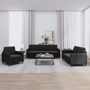 Sofa Sofos komplektas, 3 dalių, juodos spalvos, aksomas