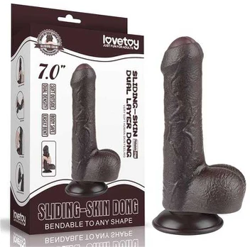 LOVETOY 7'' Sliding Skin Dual Layer Dong Juodas