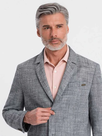 men's regular cut jacket with linen - graphite v5 om-blzb-0128