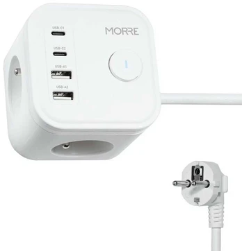 Tiross MORRE KOSTKA ZASILAJĄCA 3G, 2xUSB, 2xUSB-C 1,5m