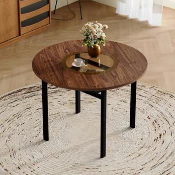 Apskvalas stalas, MDF, stiklas, 100 cm, juodas metalas, 1 vnt