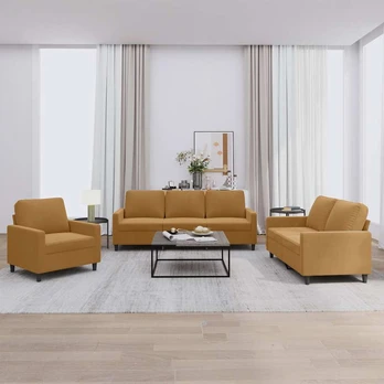 Sofa Sofos komplektas su pagalvėlėmis, 3 dalių, rudas, aksomas
