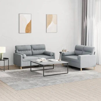 Sofa Sofos komplektas su pagalvėmis, 2 dalių, pilkas, audinys