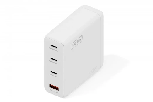 DIGITUS USB-Ladegerät GaN 140W, 3x USB-C, 1x USB-A baltas