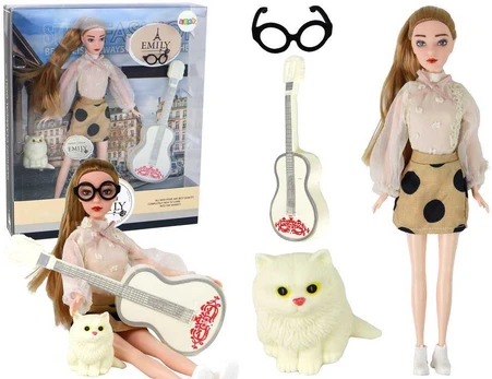 Lėlė Emily su gitara ir kačiuku