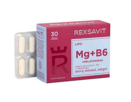 REXSAVIT LIPO Mg+B6+MELATONINAS, kietosios kapsulės N30