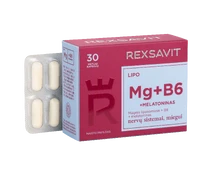 REXSAVIT LIPO Mg+B6+MELATONINAS, kietosios kapsulės N30 kaina