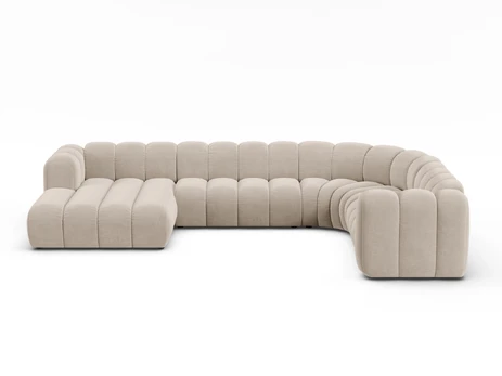Velvet Modular Panoramic Right Corner Sofa, "Lupine", 6 Seats, 370x280x70, Beige