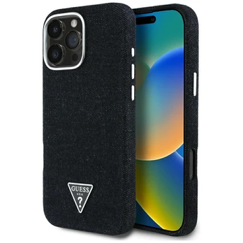 Dėklas Guess Denim Triangle Logo MagSafe do iPhone 16 Pro Max juoda