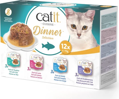 Catit - Dinner Dual-layer Wet Food for Cats - Multipack Fish - 12x75g