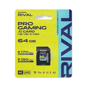 USB laikmena GOODRAM microSDXC 64GB V30 A2 UHS I U3 RIVAL + adapter