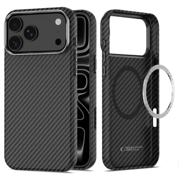 Juodas / sidabrinės spalvos dėklas Apple iPhone 17 Pro Max / 18 Pro Max telefonui "Tech-Protect ION Carbon Magsafe"