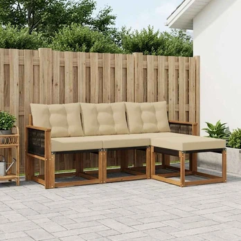 Lauko sofos komplektas su pagalve 4 pcs Natūralus ir bežinis