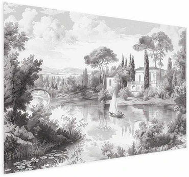 Artgeist Plakatas - Juodas-and-Baltas Vintage Landscape with a Pond