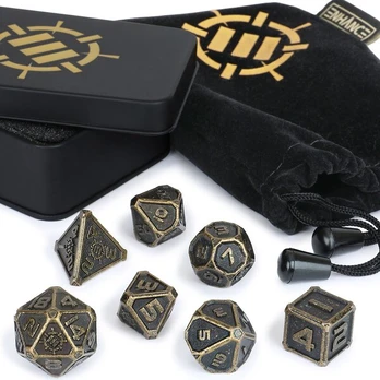 Tabletop RPGs 7pc Metal Dice Set with Case and Dice Bag