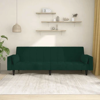 Dvivietė sofa-lova su dvejomis pagalvėmis, žalia, aksomas