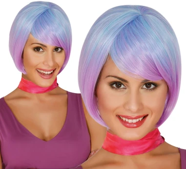 Trumpas violetinis perukas