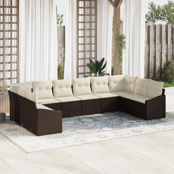 Sodo sofos komplektas 10 dalių Smėlio Ratanas Sodas dvivietė sofa