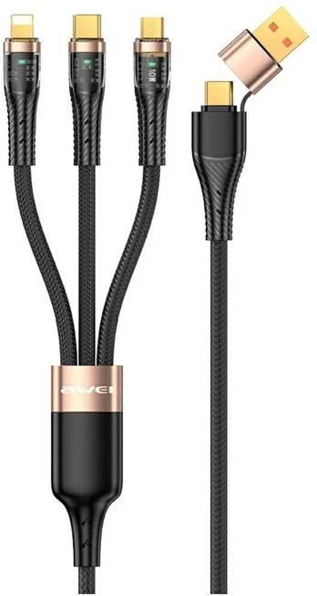 AWEI CL-228 usb-c/lightning/mico 3in2 cable juodas/juodas