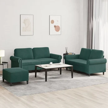 Sofos komplektas su pagalvėlėmis, 3 dalių, žalias, aksomas