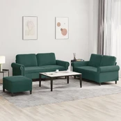 Sofos komplektas su pagalvėlėmis, 3 dalių, žalias, aksomas kaina