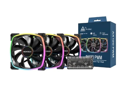 Montech AX120 PWM ARGB Fan, 3 Pack, Black - 120mm
