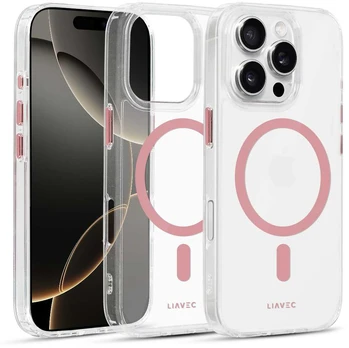 Liavec Glossy Magsafe Clear dėklas skirtas Apple iPhone 16 Pro rožinės spalvos