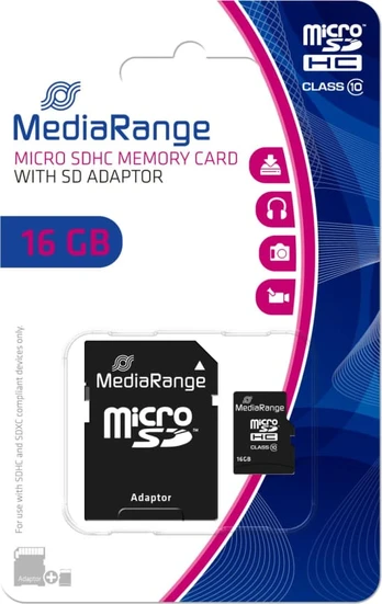 MEMORY MICRO SDHC 16GB C10/W/ADAPTER MR958 MEDIARANGE