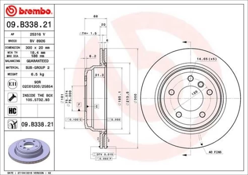 BREMBO 09.B338.21 Brake Disc