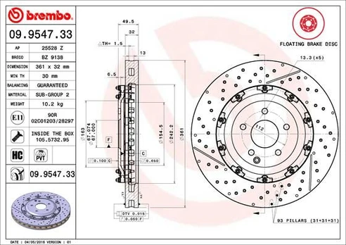 Stabdžių diskas BREMBO 09.9547.33