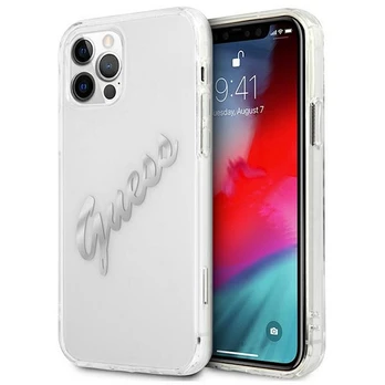 Telefono dėklas Guess Vintage Script, Apple iPhone 12 Pro Max, balta/sidabro