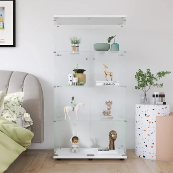 Stiklinė Vitrina su 2 stiklinėmis durelėmis, 164 x 80 x 36 cm, balta