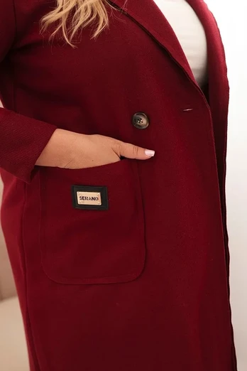 Moteriškas Plus Size paltas su apykakle, bordo spalvos