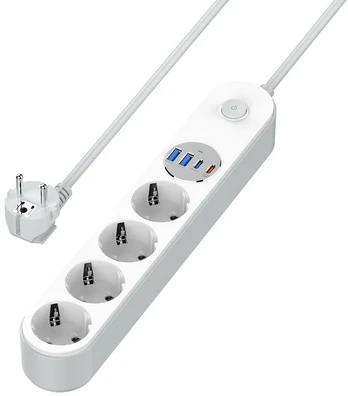 ColorWay CW-CHE44PDW Power Socket: 3xEU plugs/2xUSB-A/2xUSB-C White 2M