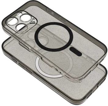 CLEAR MAG COVER case with camera protection compatible with MagSafe for IPHONE 16 juodas glitter