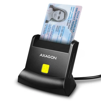 Axagon desktop stand reader Smart card / ID card AXAGON CRE-SM2 with USB 2.0 interface include SD, microSD and SIM card slots.