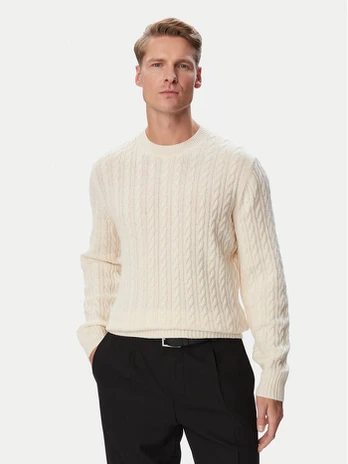 BOSS Megztinis Furlan 50570645 Kreminė Regular Fit
