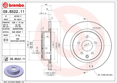 BREMBO 09.B522.11 Brake Disc