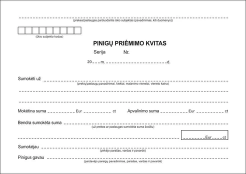 Pinigų priėmimo kvitai, A6x2x50, be Nr.