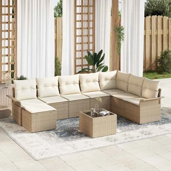 9 dalių sodo sofa su pagalvėlėmis Ruda poli rataninė