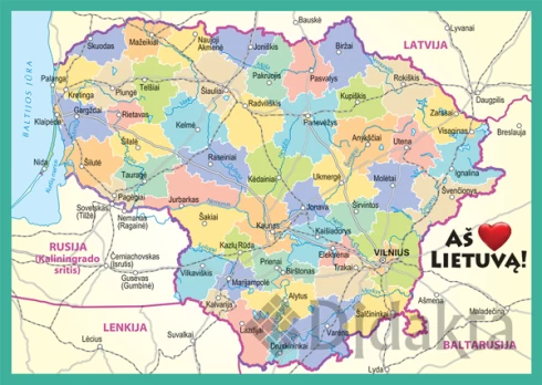 Žemėlapis - atvirlaiškis "Aš myliu Lietuvą!"