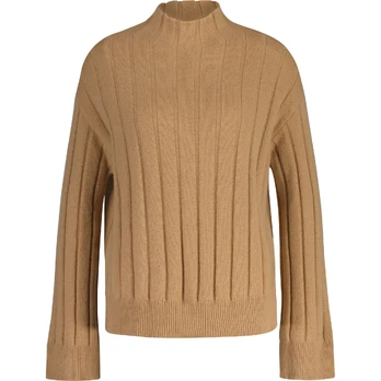 Megztinis moterims, Ruda, Wide ribbed wool stand collar