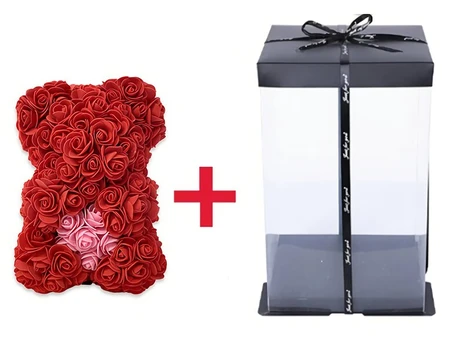 Meškiukas iš rožių dovanų dėžutėje Rose Bear, raudonas