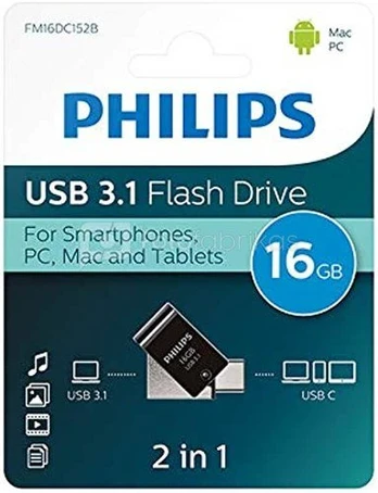 Philips 2 in 1 Black 16GB OTG USB C + USB 3.1