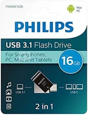 Philips 2 in 1 Black 16GB OTG USB C + USB 3.1 kaina