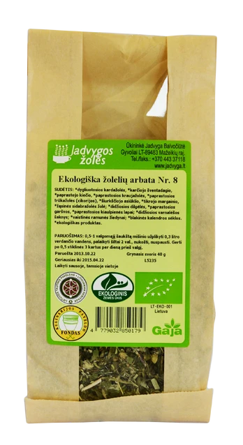 Ekologiška žolelių arbata Nr. 8, 40 g